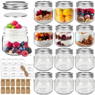 12er-Set Einmachgläser 240 ml mit Deckeln & Etiketten
