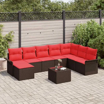 Produktbild von Möbel Gartensofa-set mit Kissen 9 pcs Braun Poly-RattanGartenmöbelgarnituren - Gartenmöbelgarnituren c60