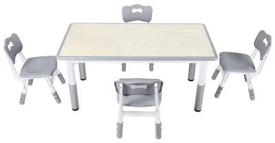 Image de Table pour enfants Vigevee avec 4 chaises, réglable en hauteur, dimensions 120 x 60 cm, imitation bois gris