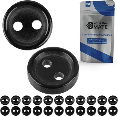 Image de Boutons en résine synthétique, lot de 24, Ø 11,4 mm, noir, polyester