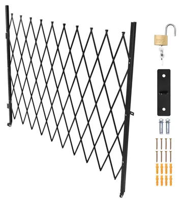 Produktbild von SucceBuy Abschließbares klappbares Scherentor mit 360°-Lenkrollen, einziehbares Stahltor für Eingangssicherheit in Garage, Lager und Außenbereich, Falttor 2400 x 2205 mm (B x H) Schwarz