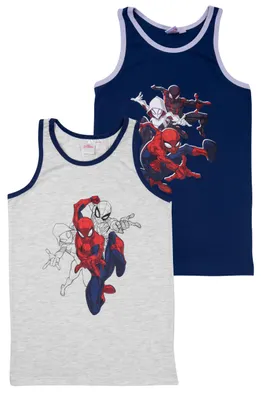 Produktbild von Marvel Spider-Man Unterhemd für Jungen - Kinder Tank Top Hemdchen Unterwäsche Grau/Blau (2er Pack) 134-140