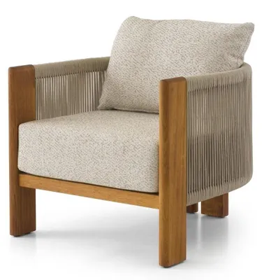 Image de Fauteuil de jardin en bois naturel, couleur beige, confortable, élégant, rembourré, pour l'extérieur