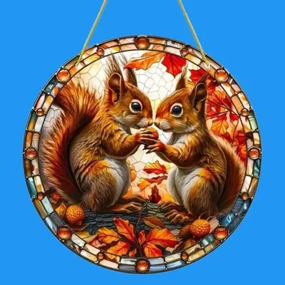 Produktbild von GKA XL Sonnenfänger süße Eichhörnchen 20 cm Buntglas Lichtfänger Fensterbild Fenster Fensterschmuck Fensterdeko