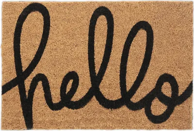 Produktbild von Relaxdays Fußmatte Kokos, Hello Schriftzug, Fußabtreter 40x60 cm, wetterfest, Türvorleger innen & außen, natur/schwarz