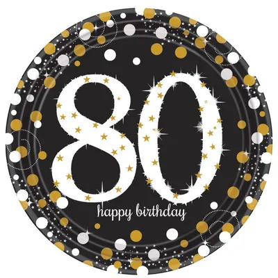 Produktbild von 80. Geburtstag gold 8 glitzer Teller