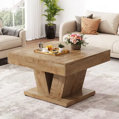 Obrázok produktu pre Tribesigns štvorcový konferenčný stolík, drevený stôl do obývacej izby, 80 cm moderný koktailový/čajový stolík, prírodný