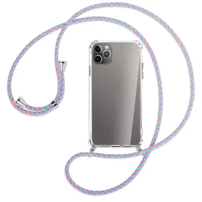 Produktbild von Handykette Backcover-Schutzhülle mit Band (Metall silberfarben) für Apple iPhone 11 Pro Max - pink/mint