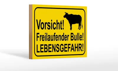 Produktbild von Holzschild Hinweis 18x12cm Vorsicht freilaufender Bulle