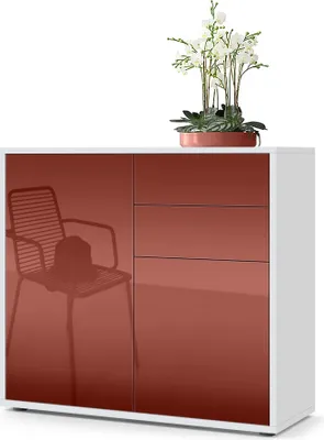 Produktbild von Vladon Sideboard Ben, Germany, Kommode mit 2 Türen und 2 Schubladen, Weiß matt/Bordeaux Hochglanz (79 x 74 x 36 cm)
