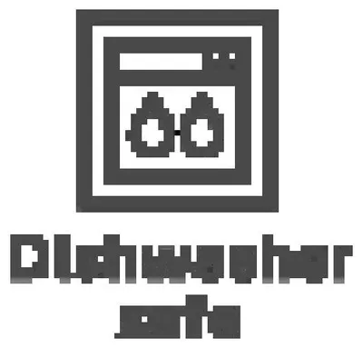 A pixelated graphic of a dishwasher with two glasses inside, and the text "Dishwasher.net" below it.