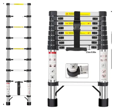 Image de Échelle télescopique, en acier inoxydable, hauteur réglable, 2,6 mètres
