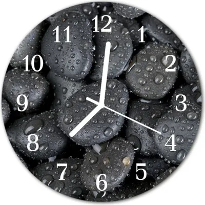 Produktbild von Glasuhr Wanduhr Küchenuhr Echt-Glas 30fi cm Steine Wasser schwarz