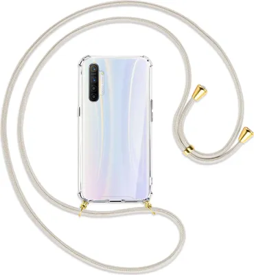 Produktbild von Handykette Backcover-Schutzhülle mit Band (Metall goldfarben) für Realme XT / XT 730G / X2 - broken white