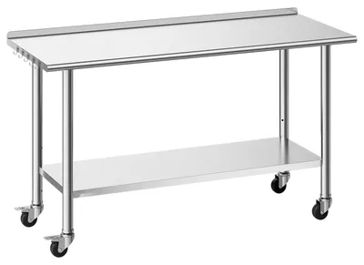 Produktbild von Edelstahltisch Gastro - Arbeitstisch mit Rollen - Aufkantung 3 cm - Mit Grundboden - Tragkraft oben 254 kg - Tragkraft unten 209 kg - Maße 152,4 x 61 x 89,4 cm - Silber