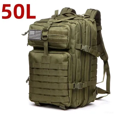 Zdjęcie produktu dla 50 L taktyczny plecak oliwkowy – wodoodporny nylon, outdoor, Bug Out Bag