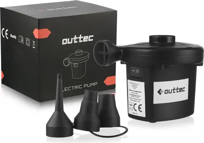 Produktbild von Outtec® Elektrische Pumpe, Luftpumpe, Elektropumpe - 12V - inkl. 3 Luftdüse - Inflate & Deflate - für Fahrrad, Ball, Luftmatratze, Pool