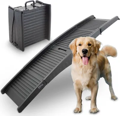 Produktbild von BITUXX®  Falzbare Hunderampe Hunde Einstiegshilfe Autorampe Hundetreppe Hundetransport Klappbar aus Kunststoff MS-19135