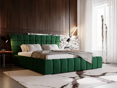 Obrázok produktu pre GRAINGOLD Manželská posteľ 140x200 cm Paris - exkluzívna čalúnená posteľ so zásuvkou, zamatovou látkou a lamelovým roštom - zelená (Magic velvet 2225)