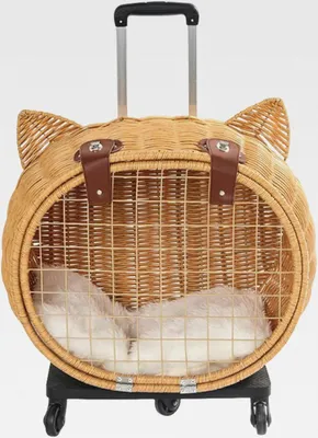 Produktbild von Katzenwagen,Rattan Hundewagen Katzenbox Mit Rädern - Atmungsaktive Haustiertasche Mit Teleskopgriff Für Camping Einkaufen Picknick Outdoor Kätzchen Kaninchen Tier