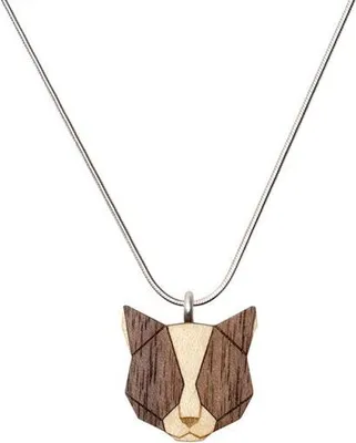 Image de BeWooden Pendentif en bois pour femmes Pendentif chat gris
