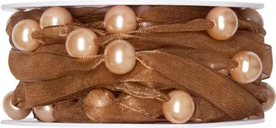 Produktbild von Dekoband Organza mit Perlen 10 m Schleifenband Geschenkband Perlengirlande gold