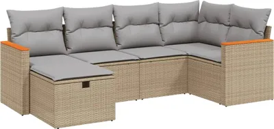 Immagine prodotto di vidaXL Set di divani da giardino 6 pezzi con cuscini Beige poly rattan