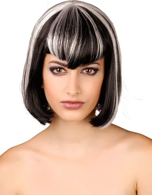 Produktbild von Schwarz-weiße Fransenperücke für Damen