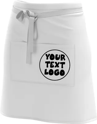 Produktbild von Kurze Personalisierte Schürze Kellnerschürze Vorbinder Bäckerschürze mit deinem Namen Firmenlogo personalisiert mit Taschen für Bistro Restaurant, Weiß mit Logo [074]