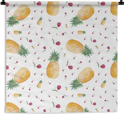Produktbild von MuchoWow® Wandteppich Wandbehang Ananas - Kirschen - Aquarelle 150x150 cm Tapisserie Dekoration Wandtuch - Wohnaccessoires - Modernes