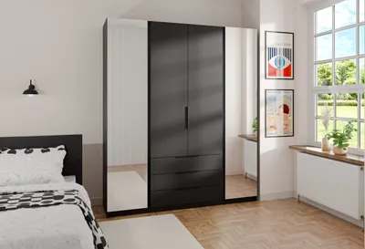 Image de BEAUTYSOFA armoire KAYA IX 200 cm, armoire avec miroir et tiroirs pour chambre à coucher, couloir (couleur : noir)