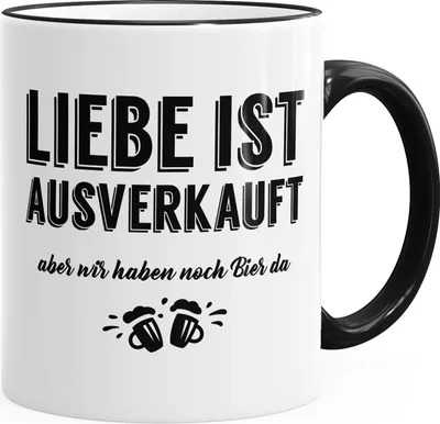 Produktbild von Spruch-Tasse Liebe ist aus aber wir haben noch Bier da Kaffeetasse Teetasse Keramiktasse MoonWorks® schwarz unisize