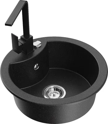 Produktbild von Mexen Diego 1-Becken-Granit-Spüle mit Mischbatterie Rita, Schwarz/Silbermetallic - 6512-73-670300-70