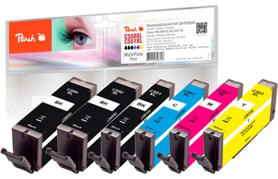 Produktbild von Peach PI100-188, Hohe (XL-) Ausbeute, Schwarz, Cyan, Magenta, Foto schwarz, Gelb, 22 ml, 11 ml, 6 Stück(e), Multipack