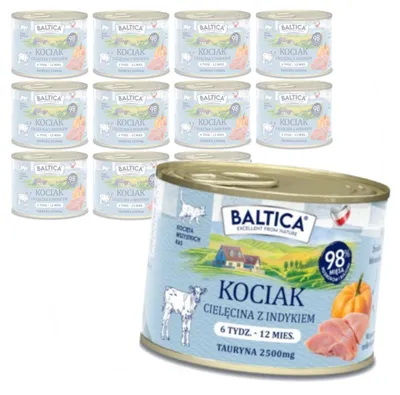 Zdjęcie produktu dla Baltica Smaki Regionów Cielęcina z Indykiem 12x185g Bezzbożowa Mokra Karma Dla Kociąt