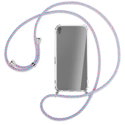 Produktbild von Handykette Backcover-Schutzhülle mit Band (Metall silberfarben) für Sony Xperia XA Ultra - pink/mint