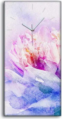 Produktbild von Küchenuhr Bürouhr Leinwand Uhr Geräuschlos 30x60 groß Aquarell der Blume - weiße Hände