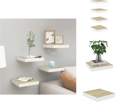 Obrázek produktu pro vidaXL Plovoucí police 4 ks. Dubový vzhled a bílá 23x23,5x3,8 cm MDF - Nástěnné police