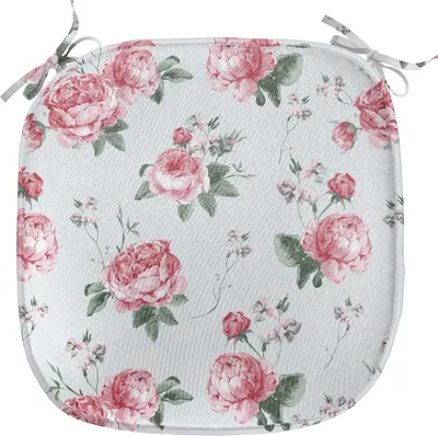Produktbild von ABAKUHAUS Rose Polster für Esszimmerstühle, Rosa Blüten-Englisch Flora, Dekoratives wasserfestes Kissen mit Riemen für Küchensitze, 40 cm x 40 cm, Reseda Grün
