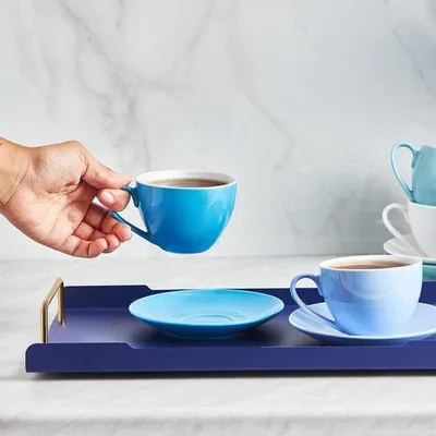 Image de Service de tasses à café bleues, 6 pièces, 220 ml, porcelaine, neuf