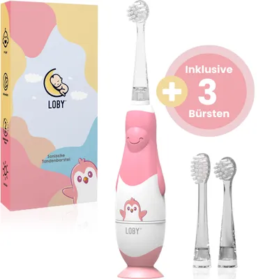 Produktbild von Loby Elektrische Zahnbürste Kinder Baby Kinderzahnbürste Elektrisch ab 0-4 Jahre mit LED Licht Smart Timer Schall Babyzahnbürste Wasserdicht Rosa