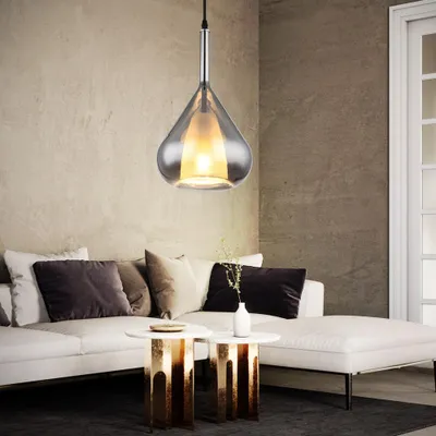 Produktbild von Hängelampe, Metall, schwarz, Glas, rauchfarben, H 150 cm
