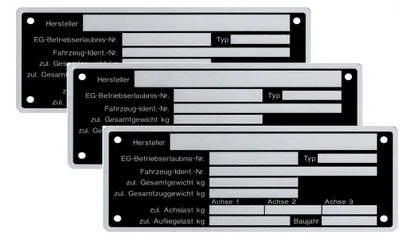 Produktbild von 3 x Blanko Typenschild Anhängertypenschild Neutral Anhänger - Vers. 8