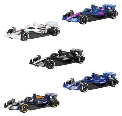 Produktbild von Hot Wheels Formel 1 5er-Pack, 5er-Set Die-Cast-Spielzeug F1-Autos im Maßstab 1:64, Fahrzeug-Set, 3 Jahr(e), Kunststoff, Metall, Mehrfarbig