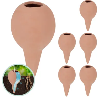 Produktbild von Relaxdays Tonkegel Bewässerung, 6er Set, Gießkugel für Zimmerpflanzen und Balkonkästen, H x D: 11,5 x 6 cm, terrakotta