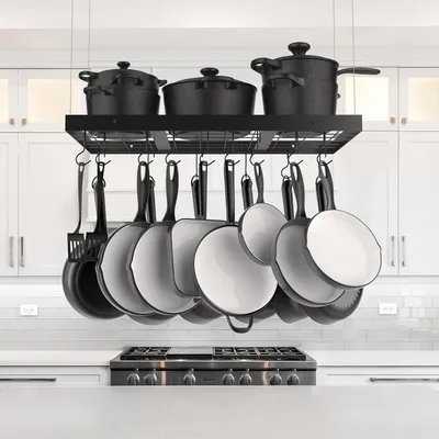 Produktbild von Famanu Küchenregal Hängender Pfannenhalter - 75 cm, Matt Schwarz