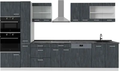Produktbild von Küchenzeile Vicco R-Line Schwarz Beton/Weiß 350 cm AP Anthrazit, Model 47453