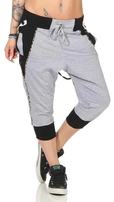Produktbild von Damen Aladin Jogginhose 3/4 Capri Sport-Hose Baumwolle ; Grau-Schwarz S/36