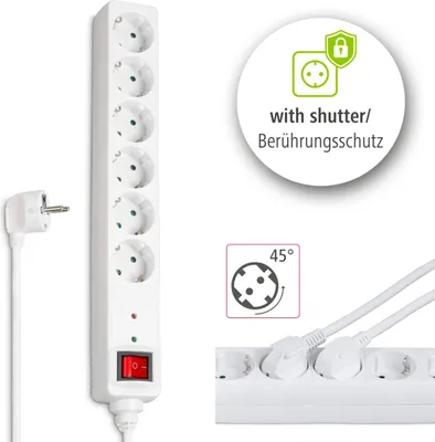 Immagine prodotto di HAMA striscia di prese a 6 vie con protezione da sovratensione 1,4mcavo bianco POWER striscia di prese a 6 vie 6F SWITCH 47778
