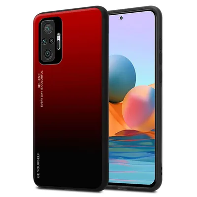 Produktbild von Cadorabo Hülle für Xiaomi RedMi NOTE 10 PRO in ROT - SCHWARZ Zweifarbige Schutzhülle aus Tempered Glas und TPU Silikon Back Case Cover Etui Handy Hülle